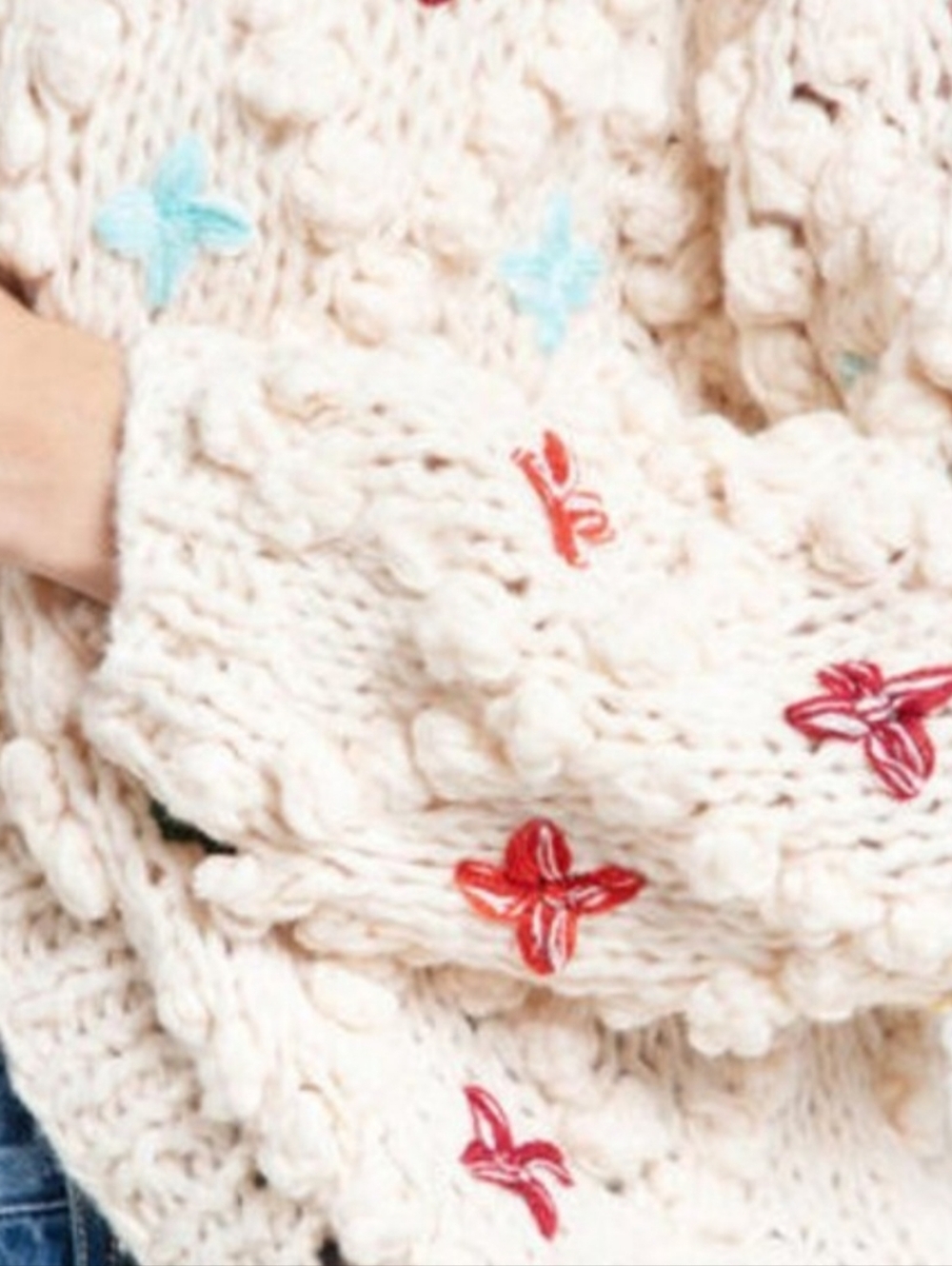 SAACHI Chunky Crochet Cardigan with Colorful Embroidery-One Size - Picture 9 of 9